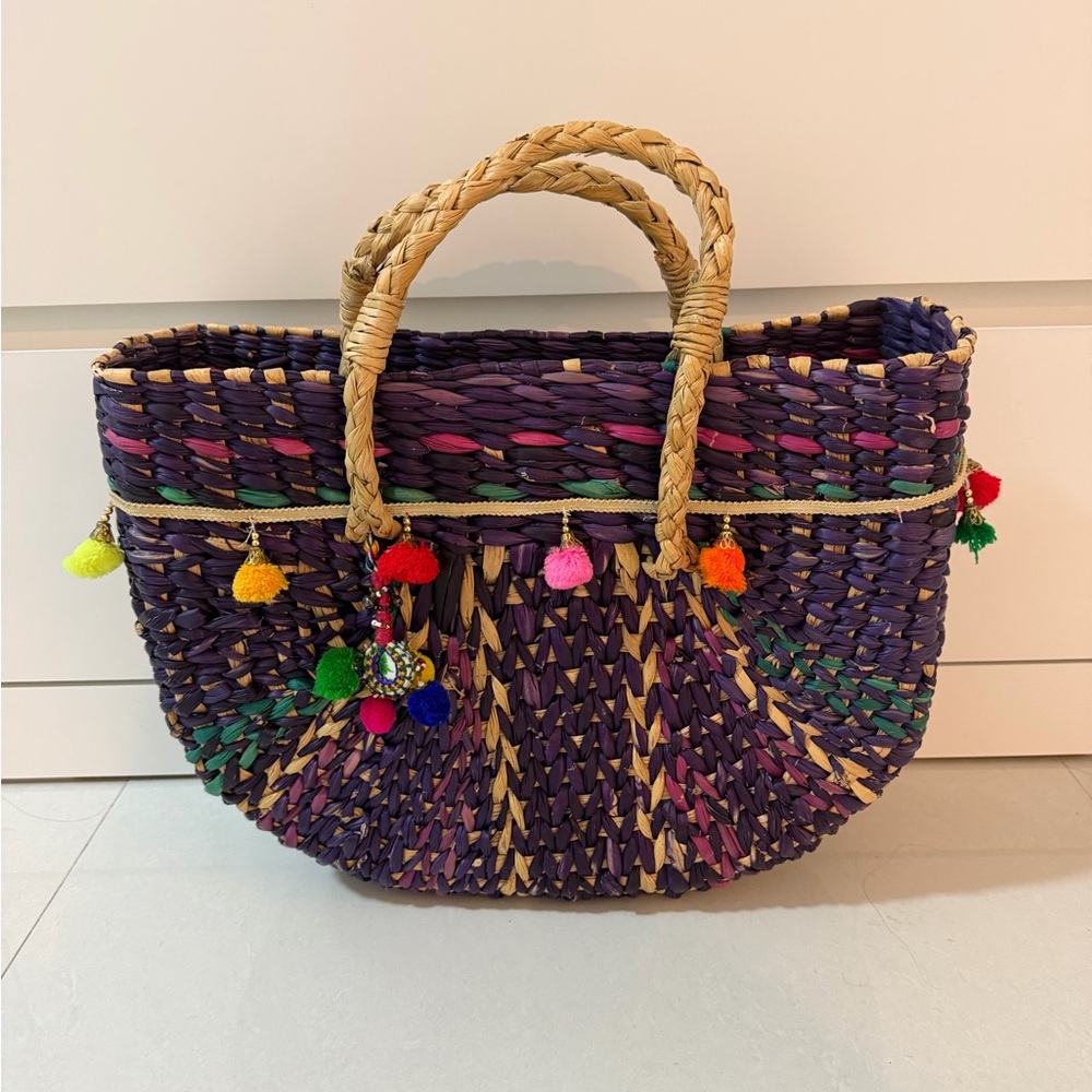 Pitusa Purple and Woven Beach Tote